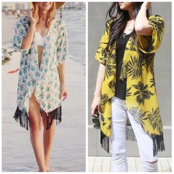 LulaRoe NWT Monroe Kimono with Black Fringe Hem Size 0-12 - Picture 11 of 13